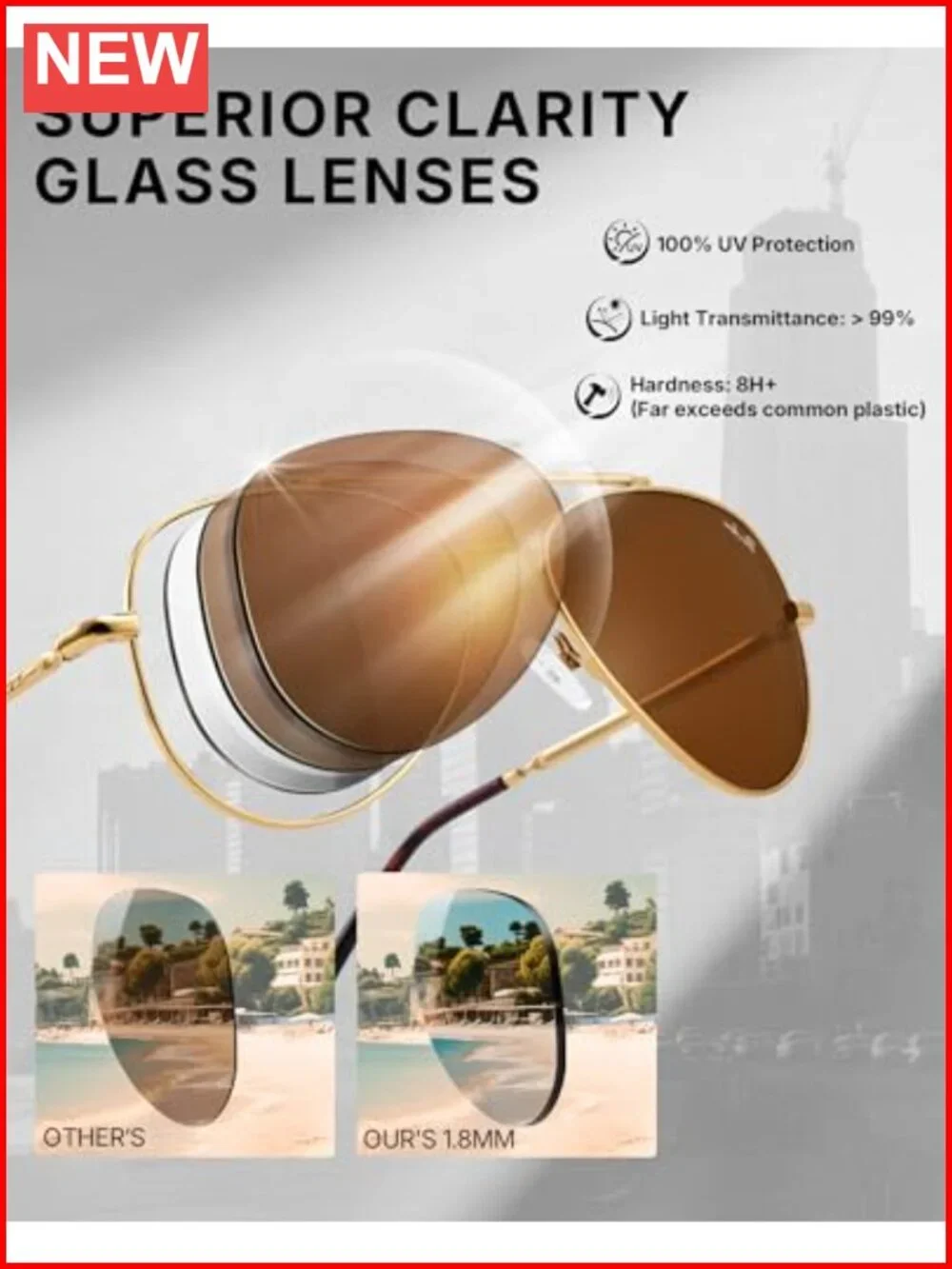 Classic Aviator Crystal Glass Lens Sunglasses UV400 with Leather Case